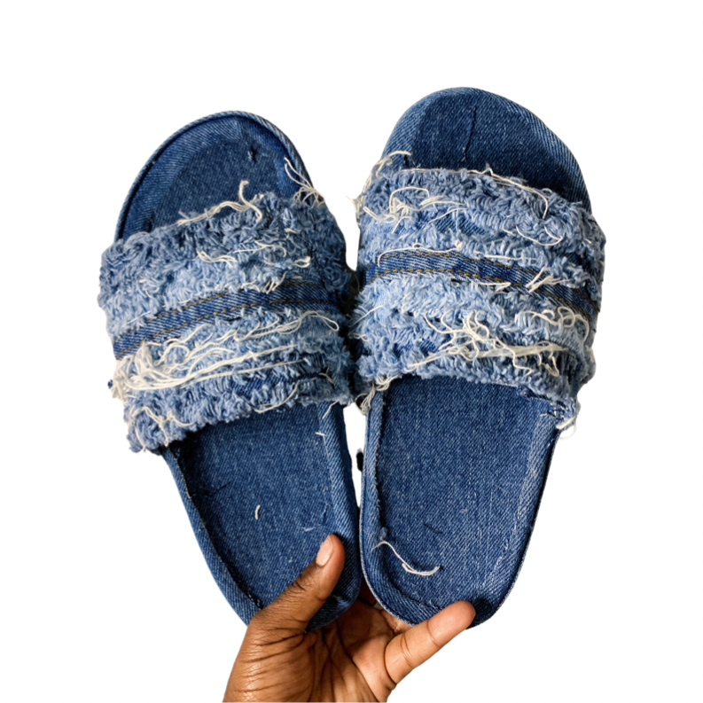 Denim Distressed Slides