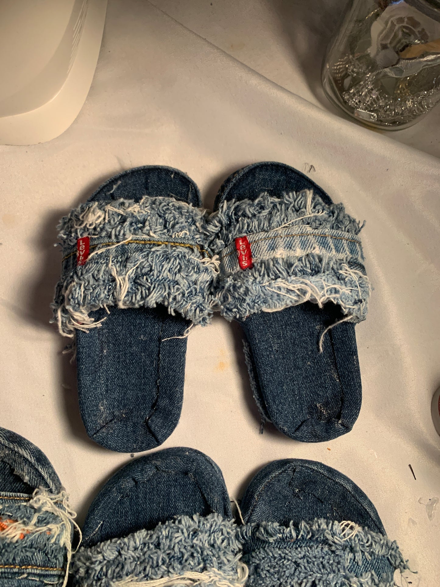 Denim Distressed Slides