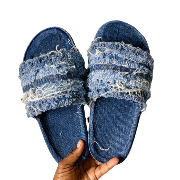 Denim Distressed Slides