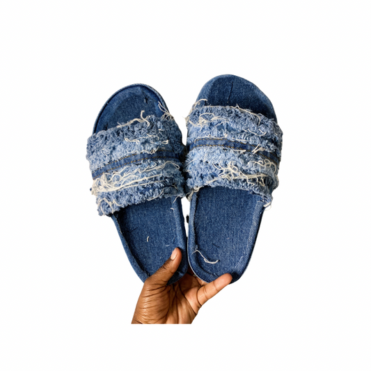 Denim Distressed Slides