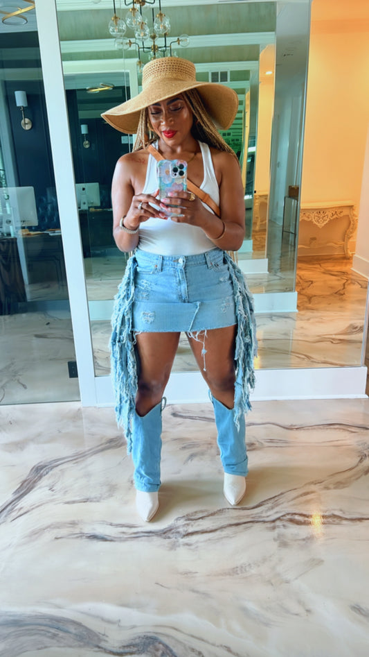 Denim Fringe Skirt